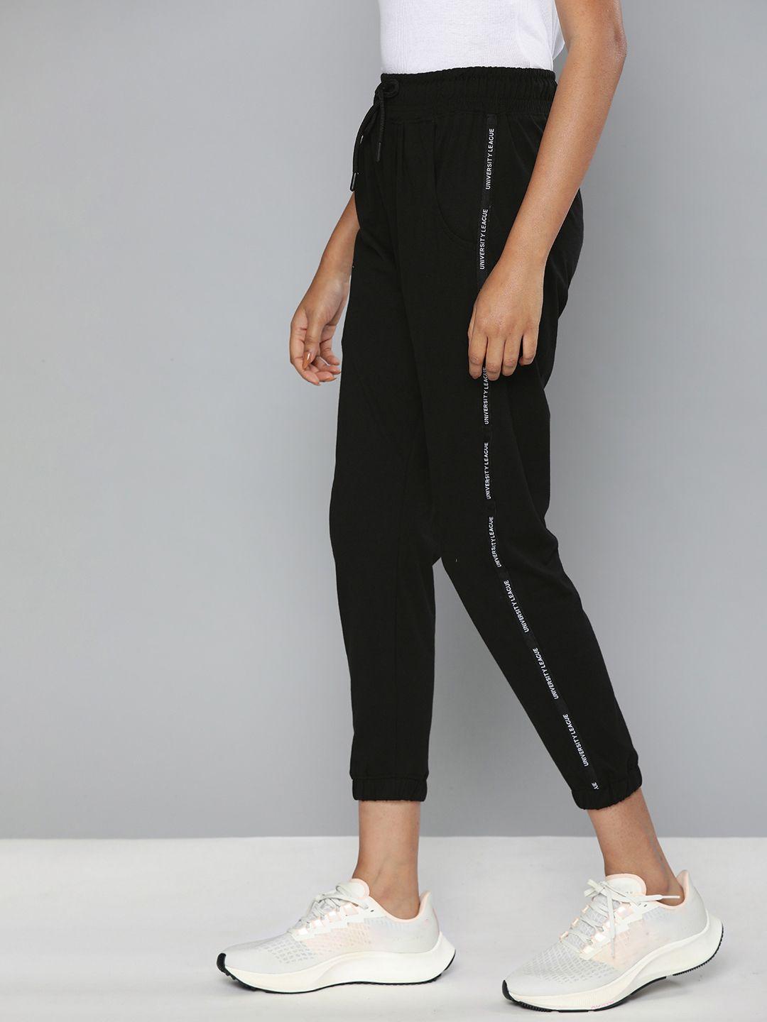 harvard-women-black-solid-slim-fit-cropped-joggers-with-side-taping