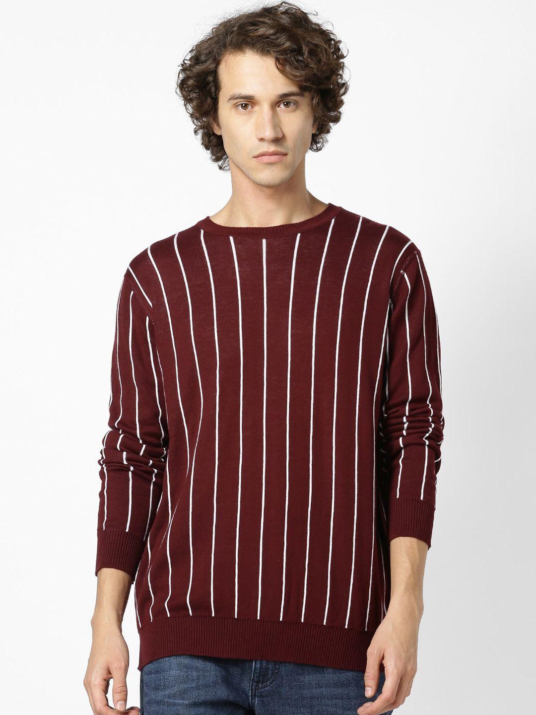 celio-men-maroon-striped-sweatshirt