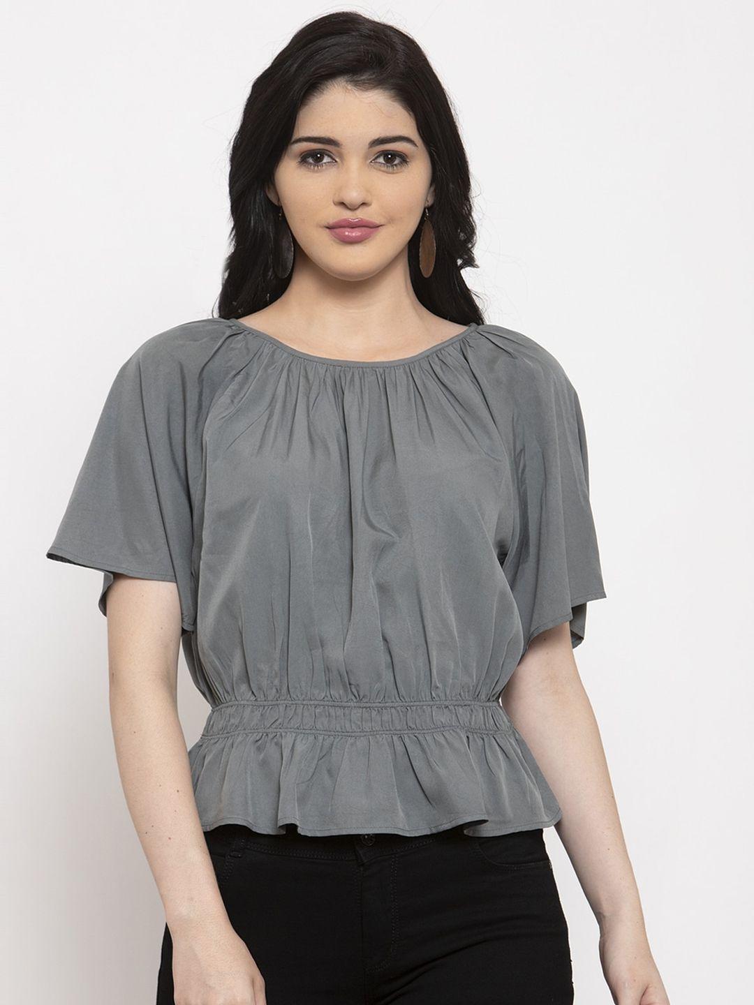 anaisa-women-grey-solid-cinched-waist-top-with-tie-ups
