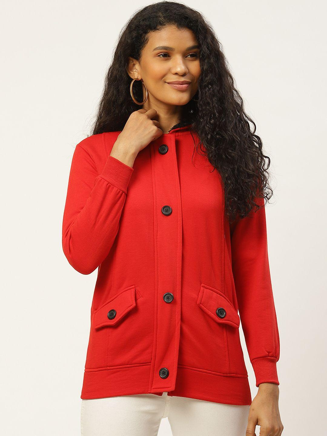 belle-fille-women-red-solid-hooded-jacket