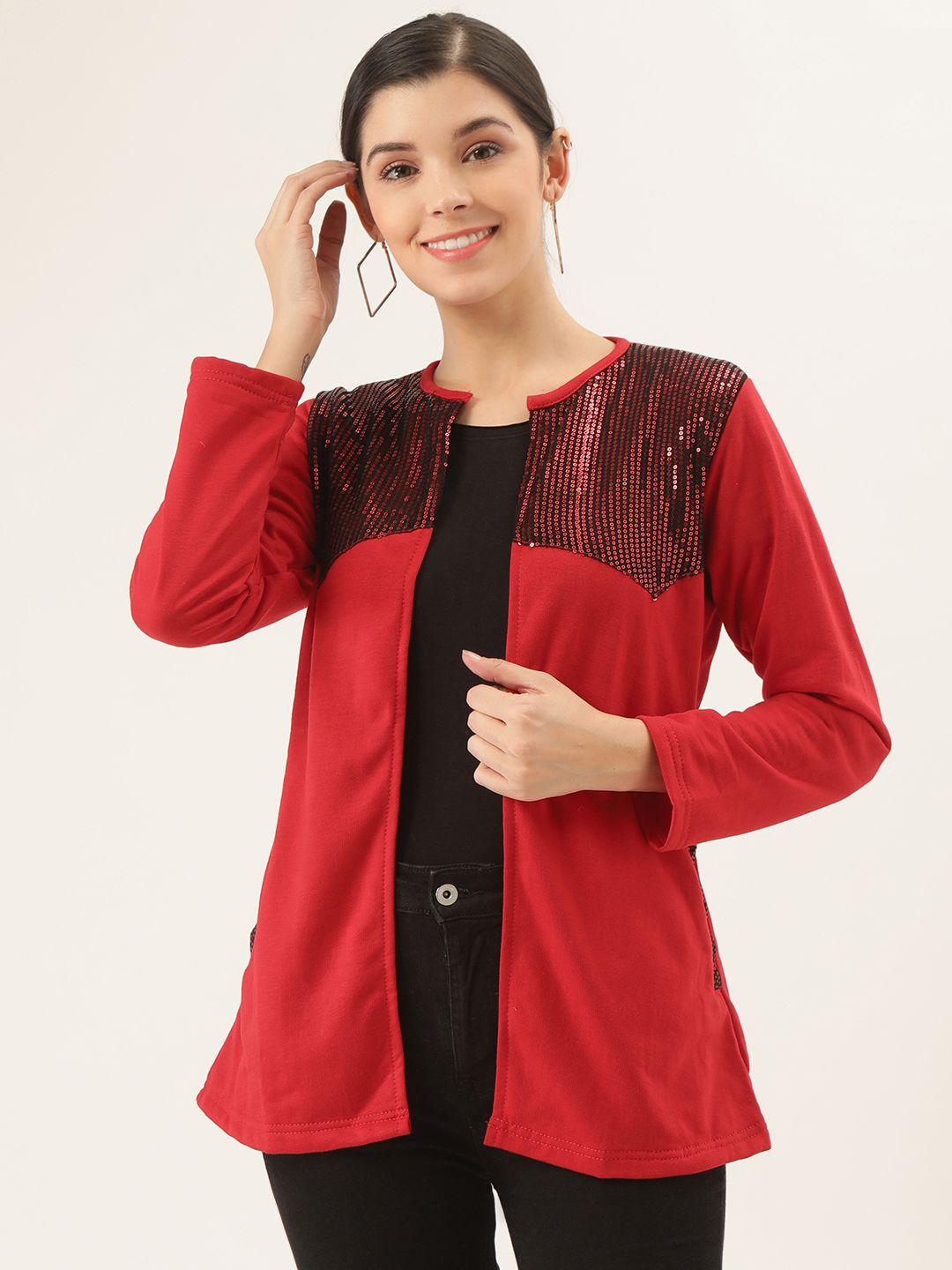 belle-fille-women-red-&-maroon-colourblocked-longline-open-front-jacket