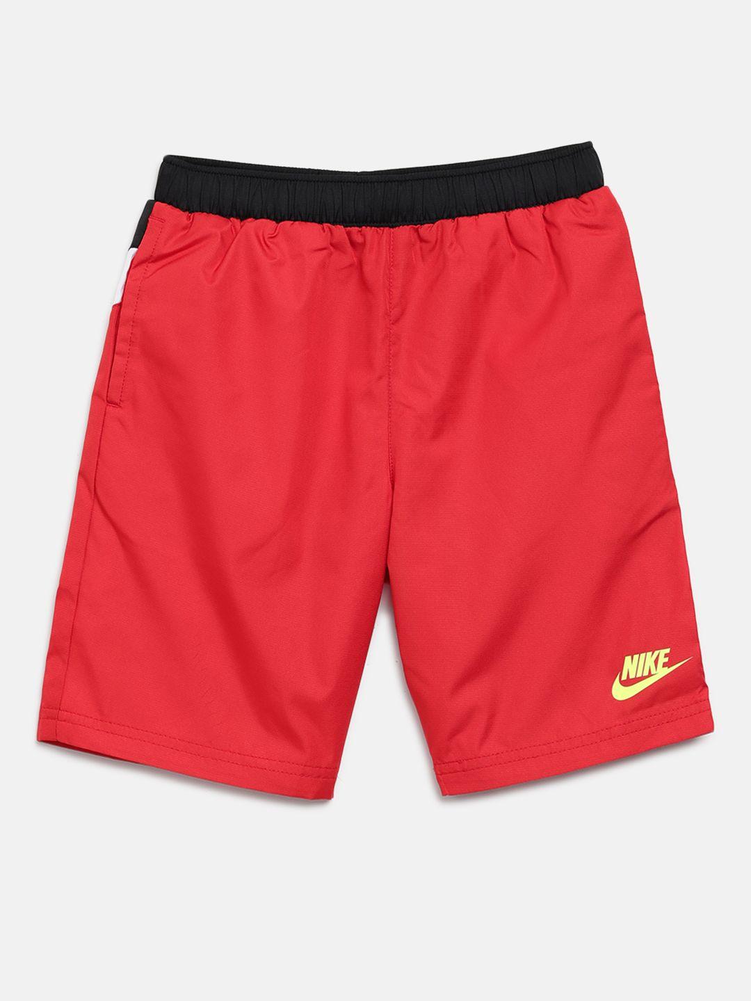 nike-boys-red-&-black-solid-oversized-swoosh-sports-shorts