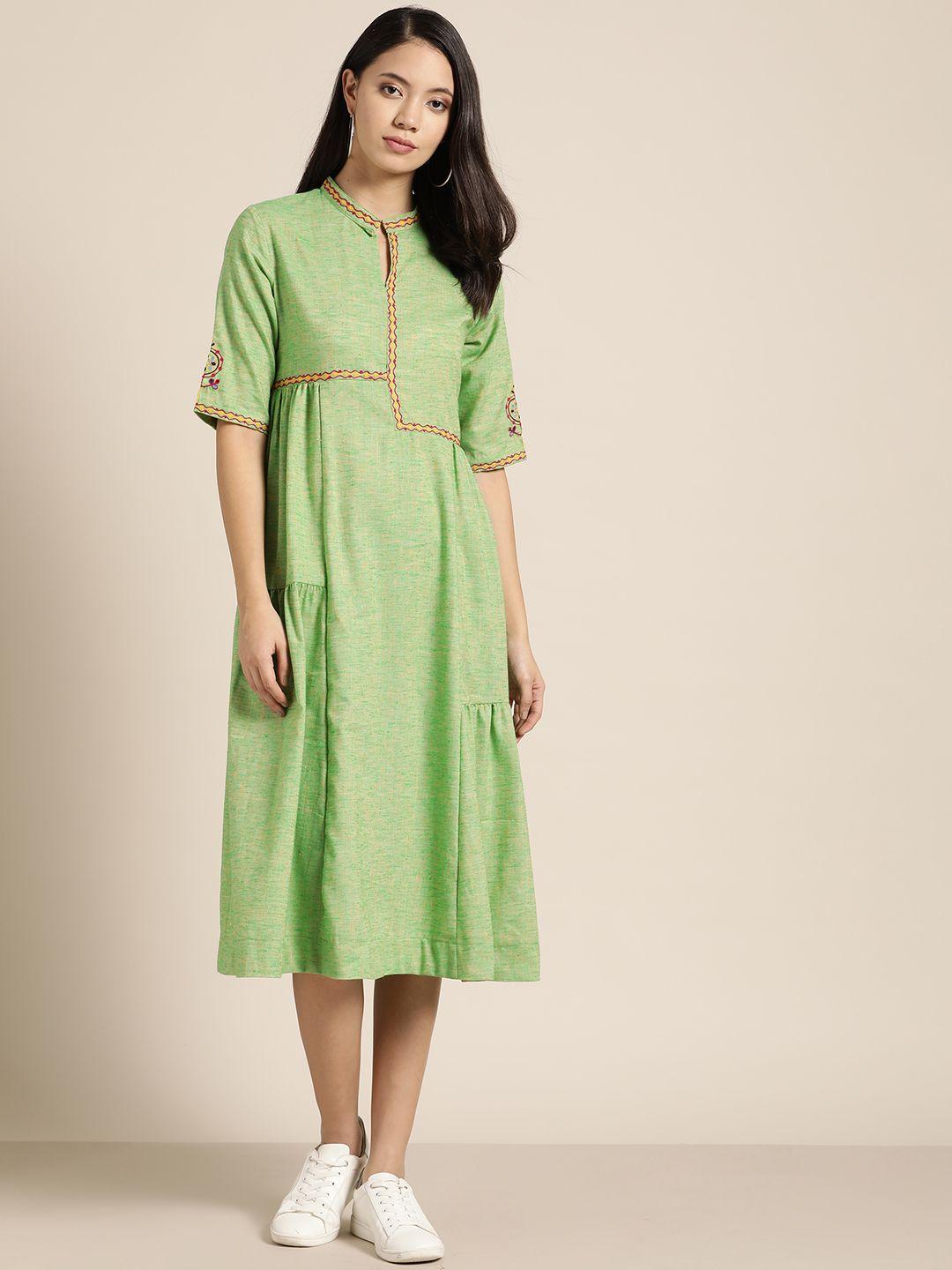 sangria-women-green-solid-a-line-dress