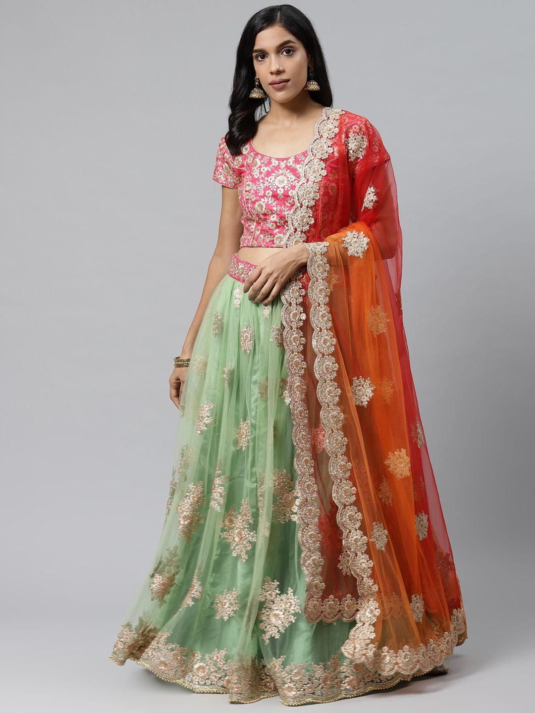 readiprint-fashions-green-&-pink-embroidered-semi-stitched-lehenga-&-unstitched-blouse-with-dupatta