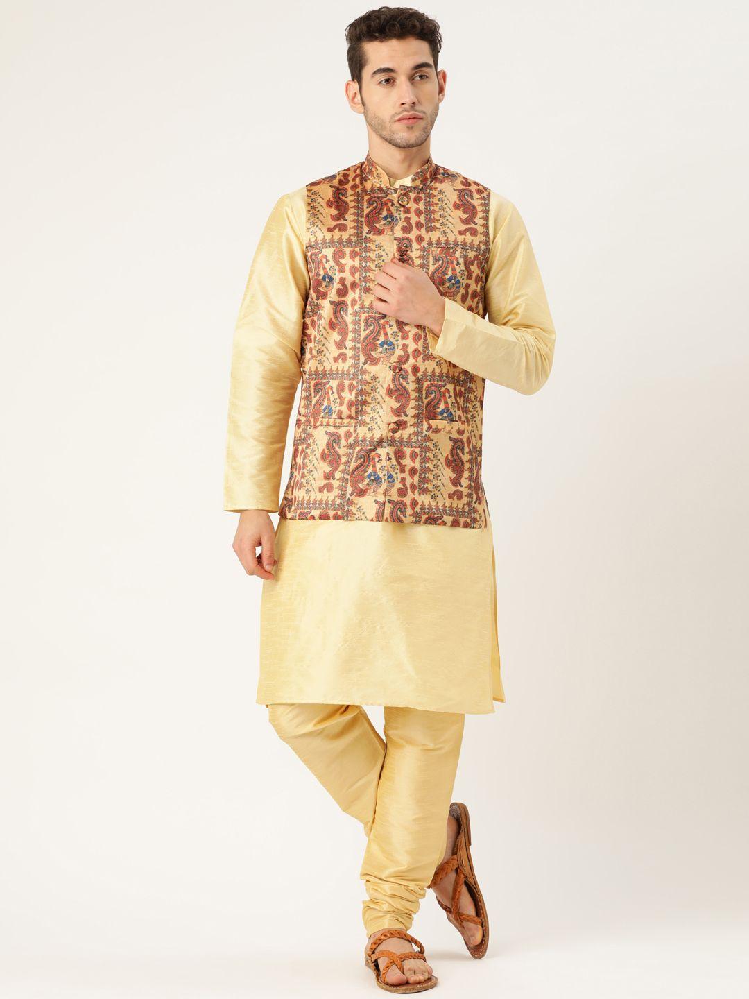 sojanya-men-beige-printed-kurta-with-churidar