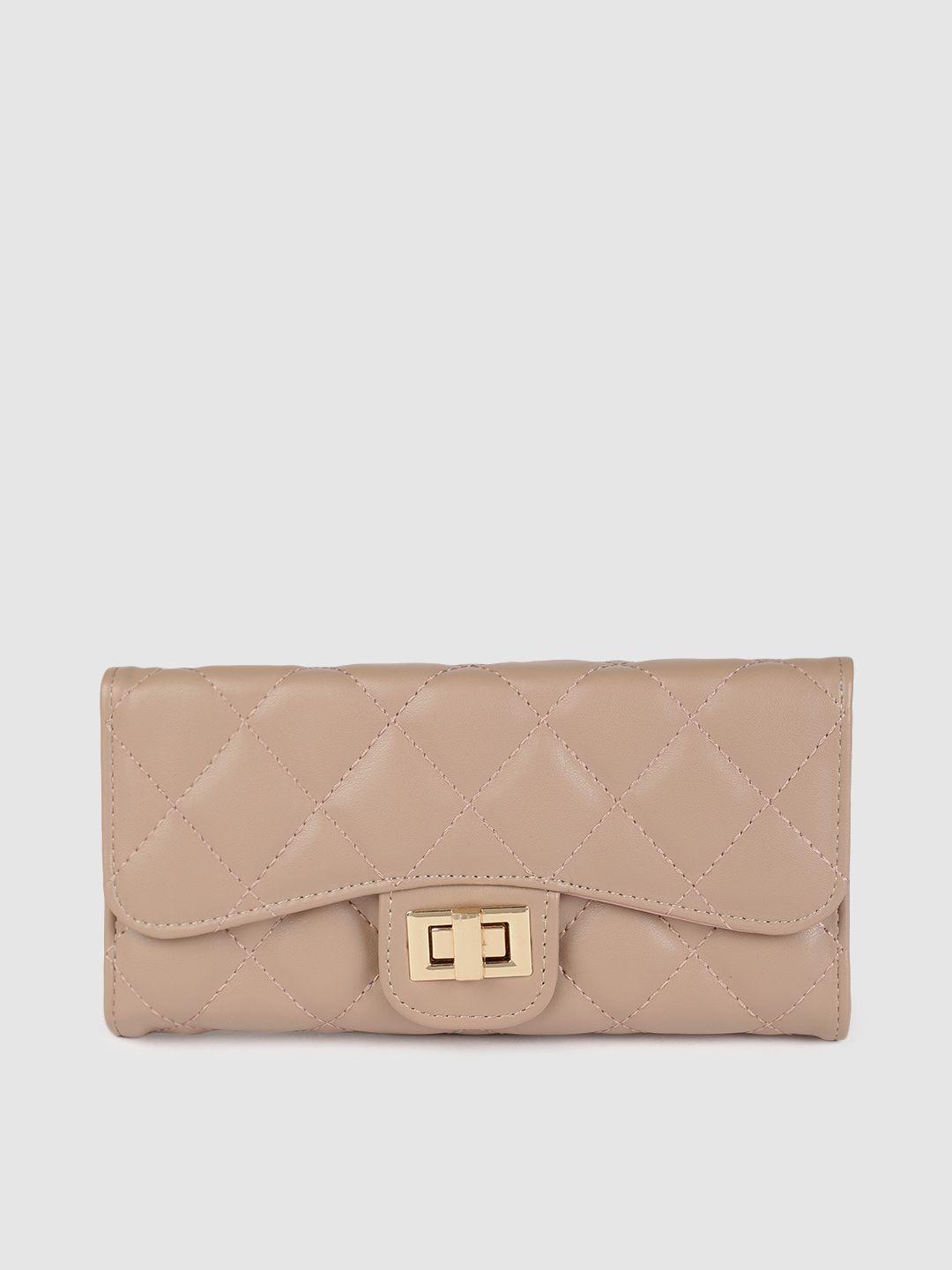 dressberry-women-beige-solid-quilted-two-fold-wallet