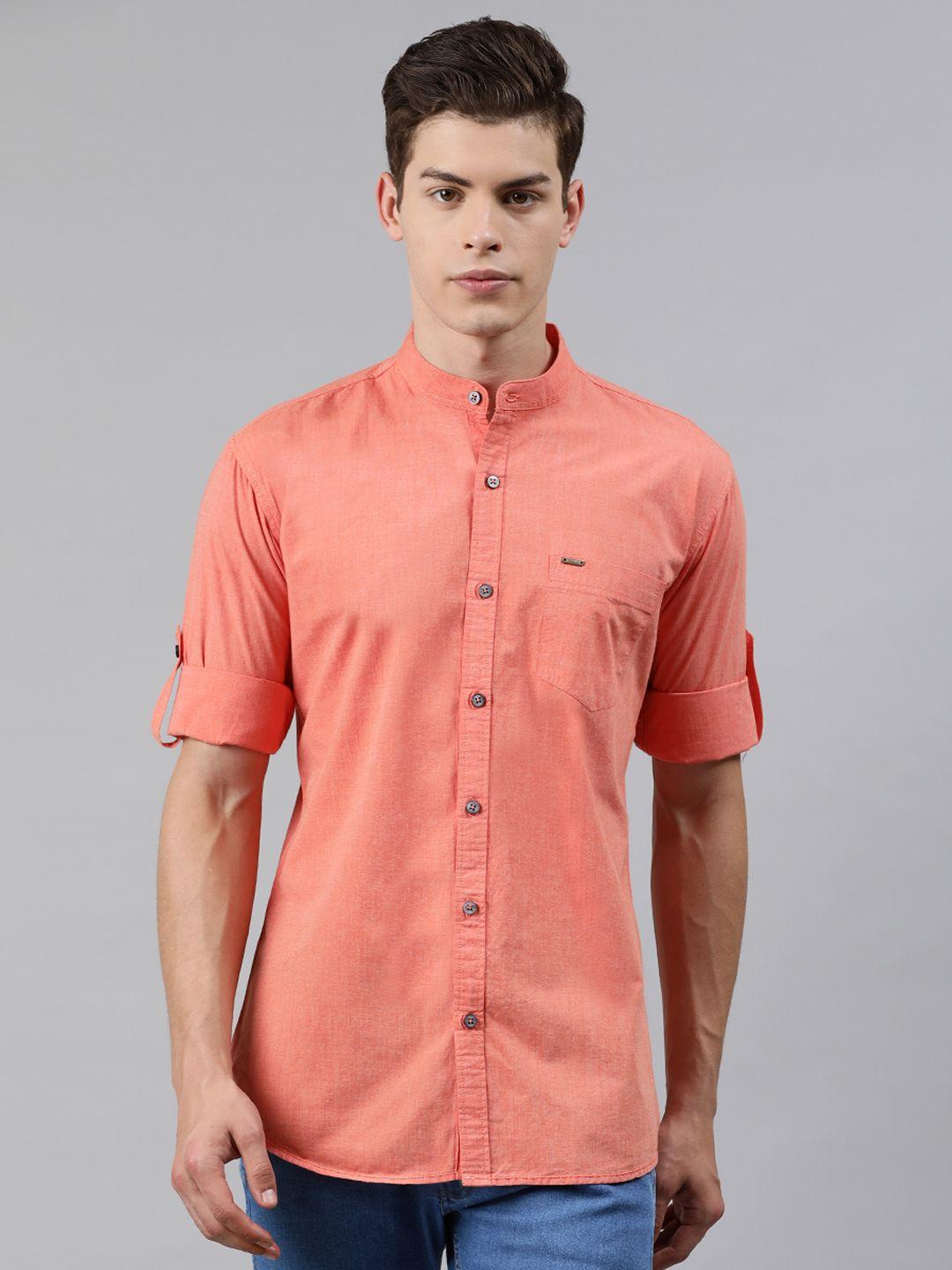 urbano-fashion-men-peach-coloured-slim-fit-solid-casual-shirt