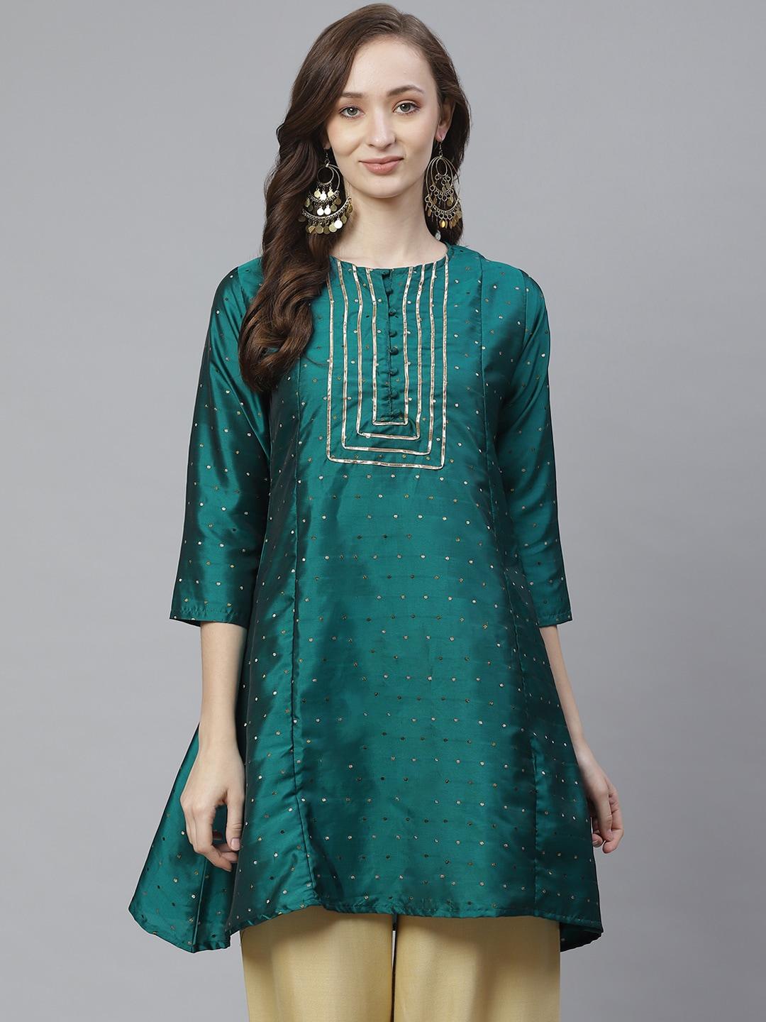 bhama-couture-women-green-&-golden-silk-self-design-tunic