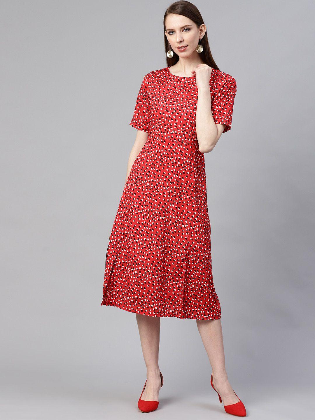 pluss-women-red-&-white-abstract-print-a-line-midi-dress