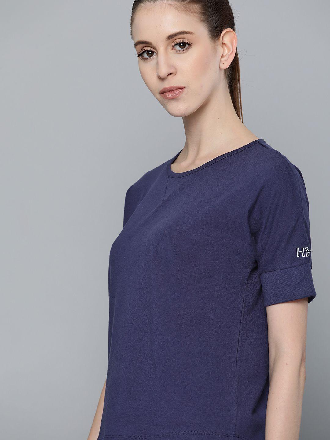 hrx-by-hrithik-roshan-women-navy-blue-solid-round-neck-t-shirt