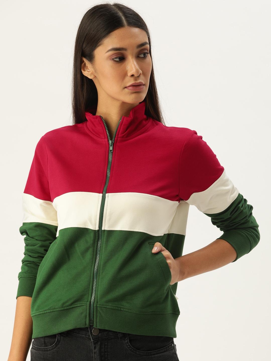 flying-machine-women-red-&-green-colourblocked-sweatshirt