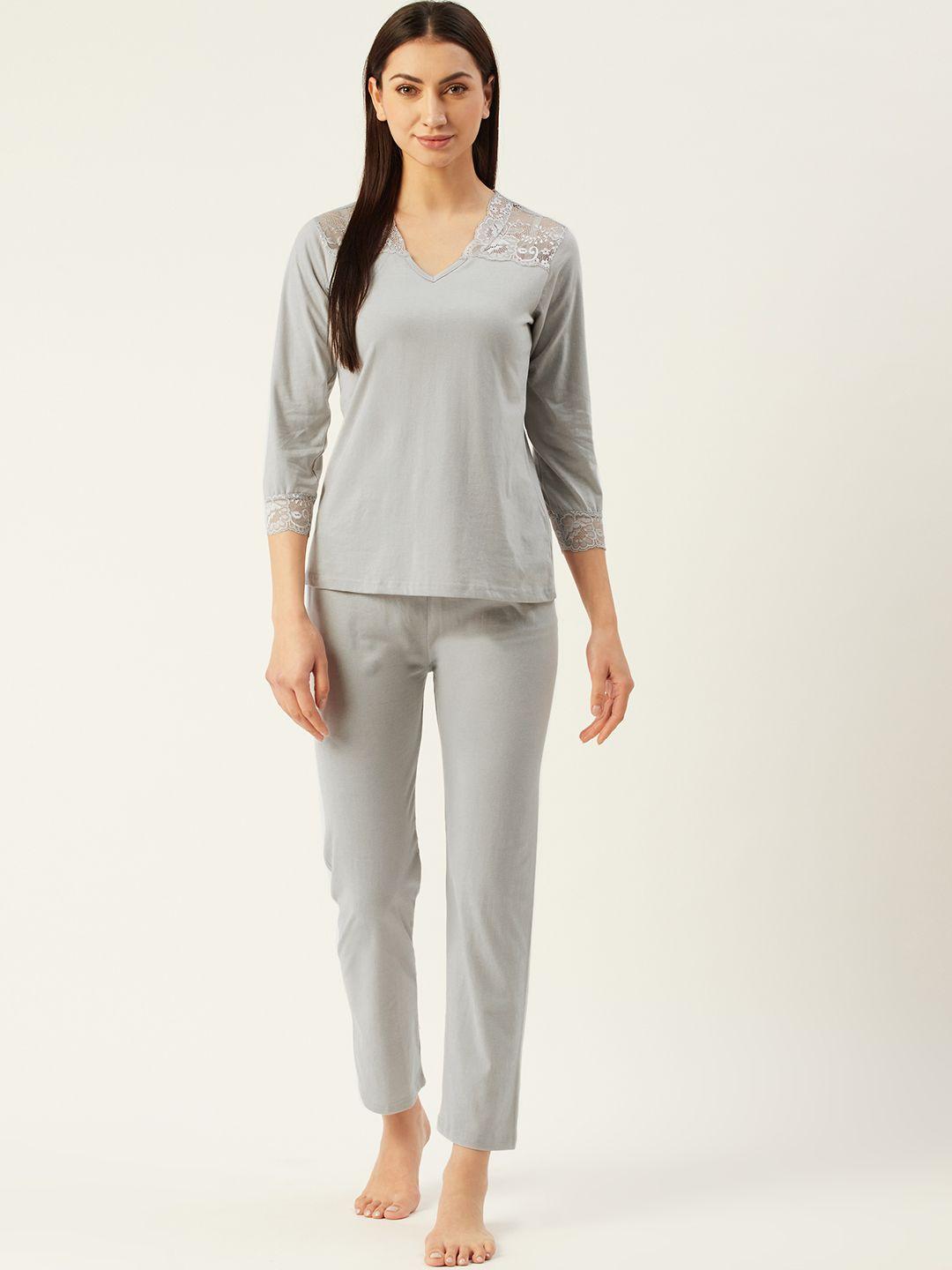klamotten-women-grey-solid-night-suit