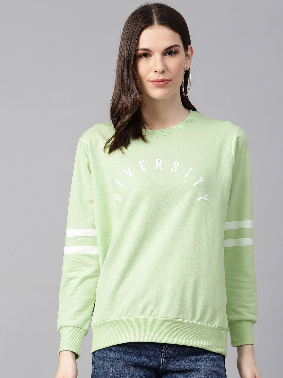 pluss-women-lime-green-&-white-printed-sweatshirt