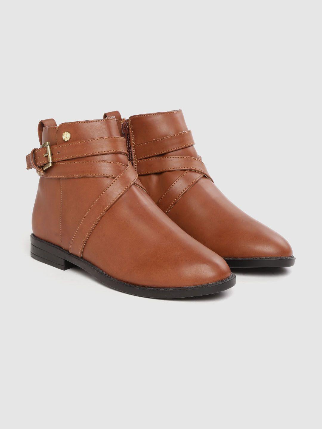 carlton-london-women-tan-brown-solid-mid-top-flat-boots-with-buckle-detail