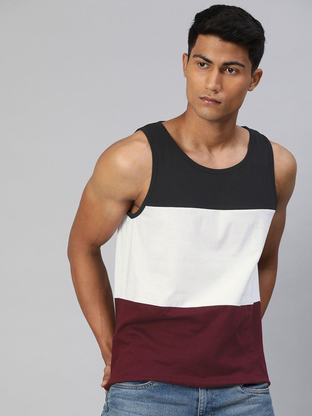 urbano-fashion-men-black--white-slim-fit-colourblocked-round-neck-sleeveless-pure-cotton-t-shirt