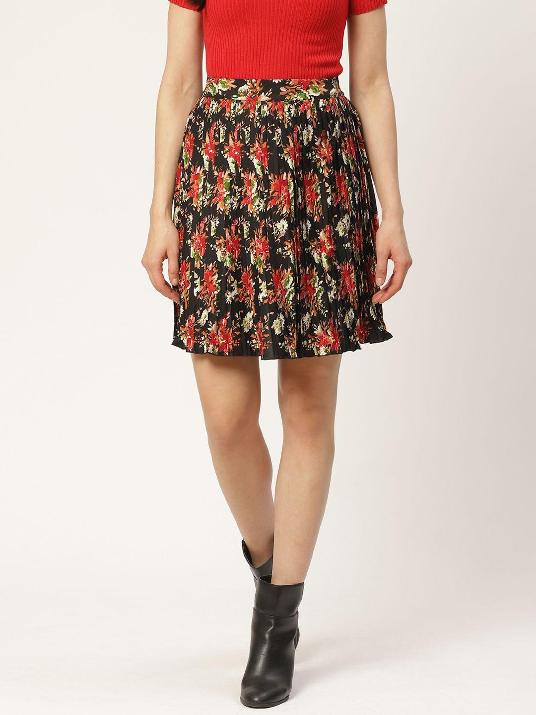 antheaa-women-black-&-red-accordion-pleated-floral-printed-a-line-skirt