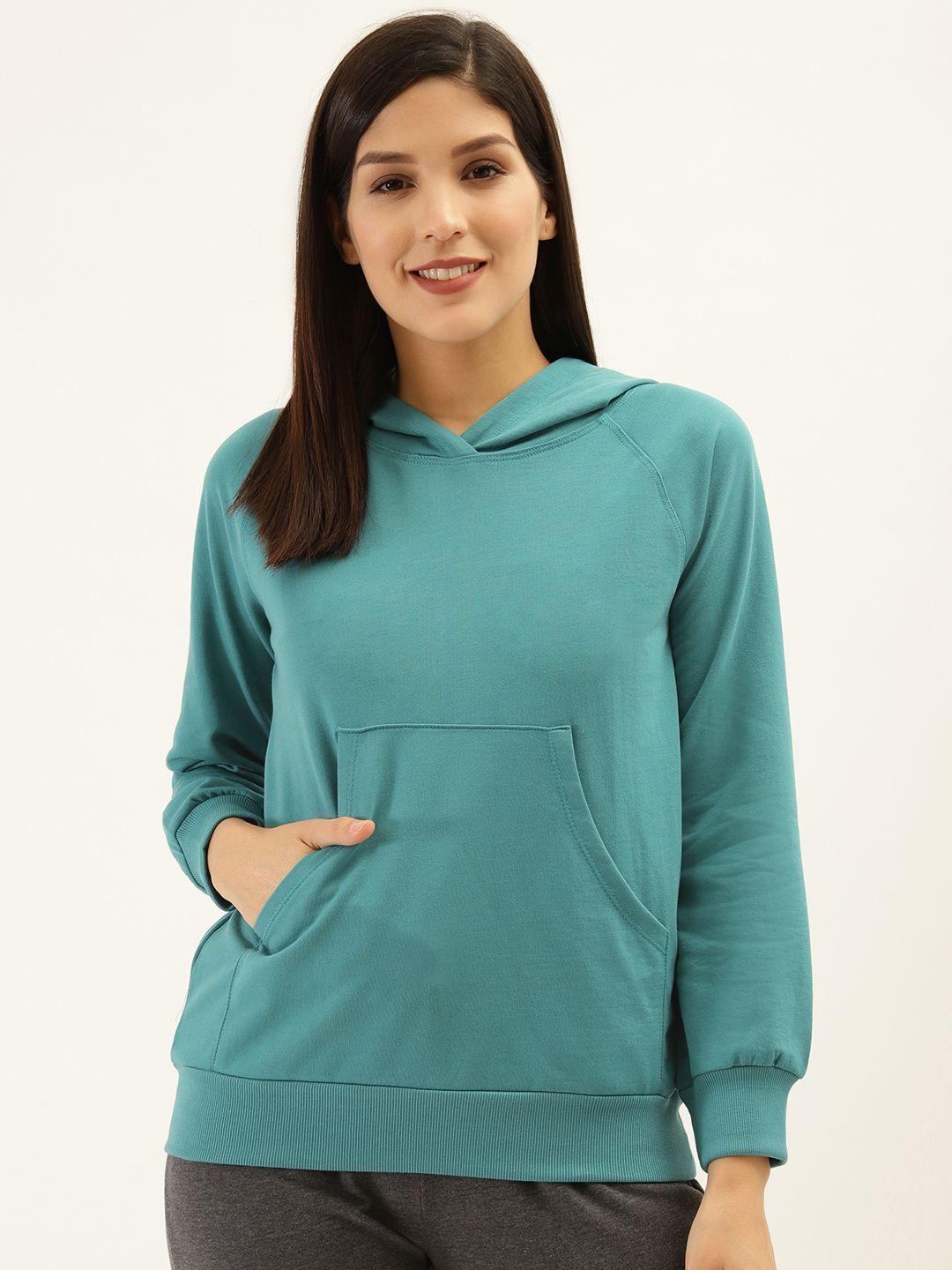 laabha-women-teal-green-solid-hooded-sweatshirt