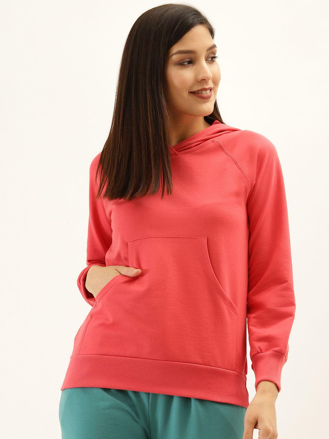 laabha-women-pink-solid-hooded-pullover-sweatshirt