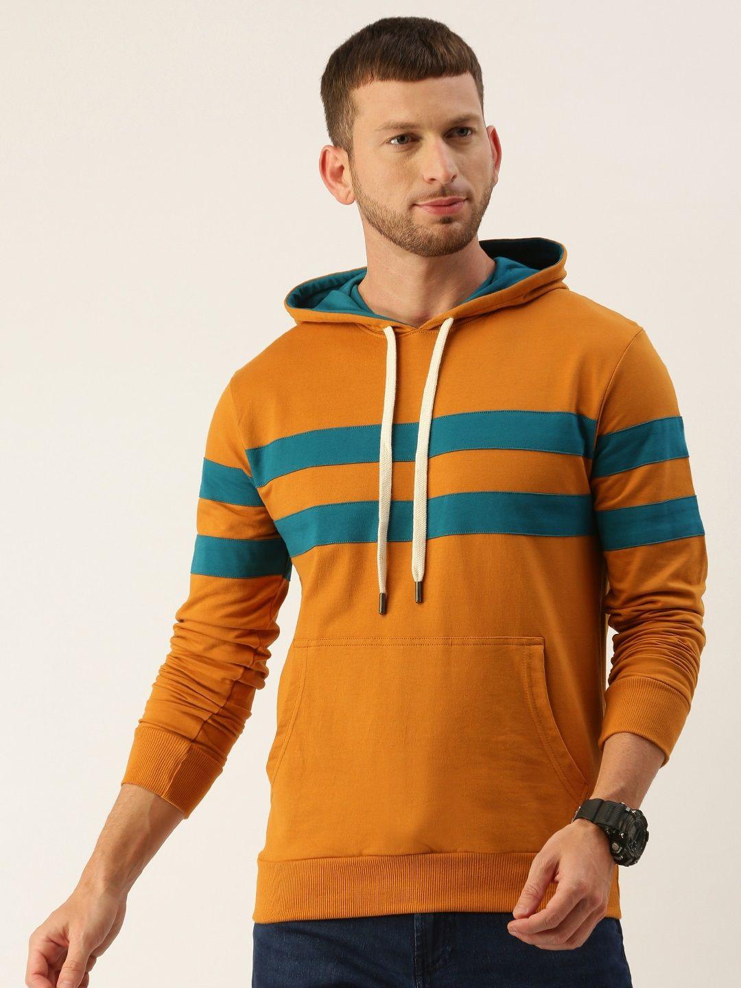 dillinger-men-rust-orange-&-blue-striped-hooded-sweatshirt