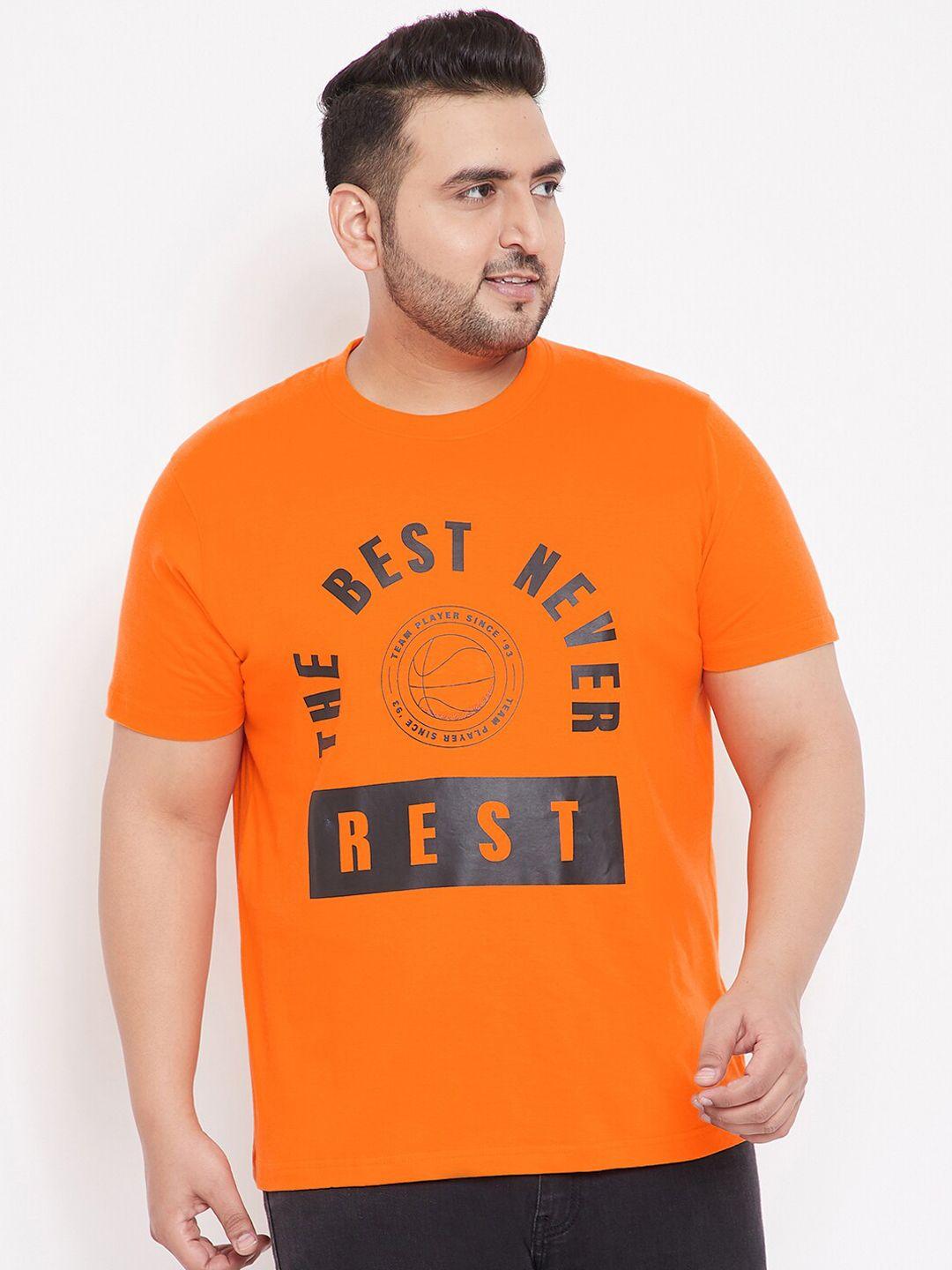 bigbananamen-plus-size-orange-printed-round-neck-pure-cotton-t-shirt
