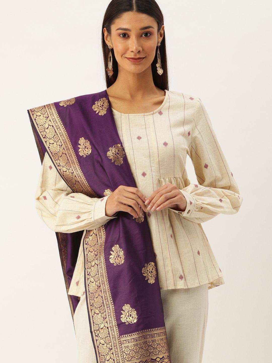vastranand-purple-&-gold-toned-woven-design-dupatta