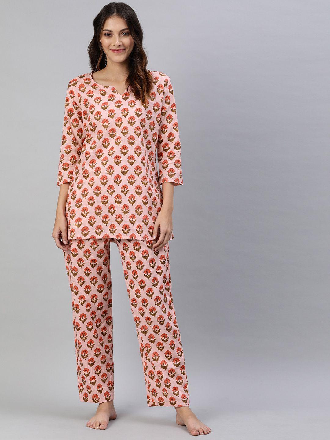 divena-women-pink-&-red-floral-printed-night-suit