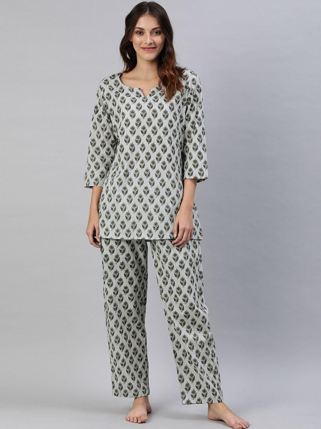 divena-women-grey-&-beige-floral-printed-night-suit