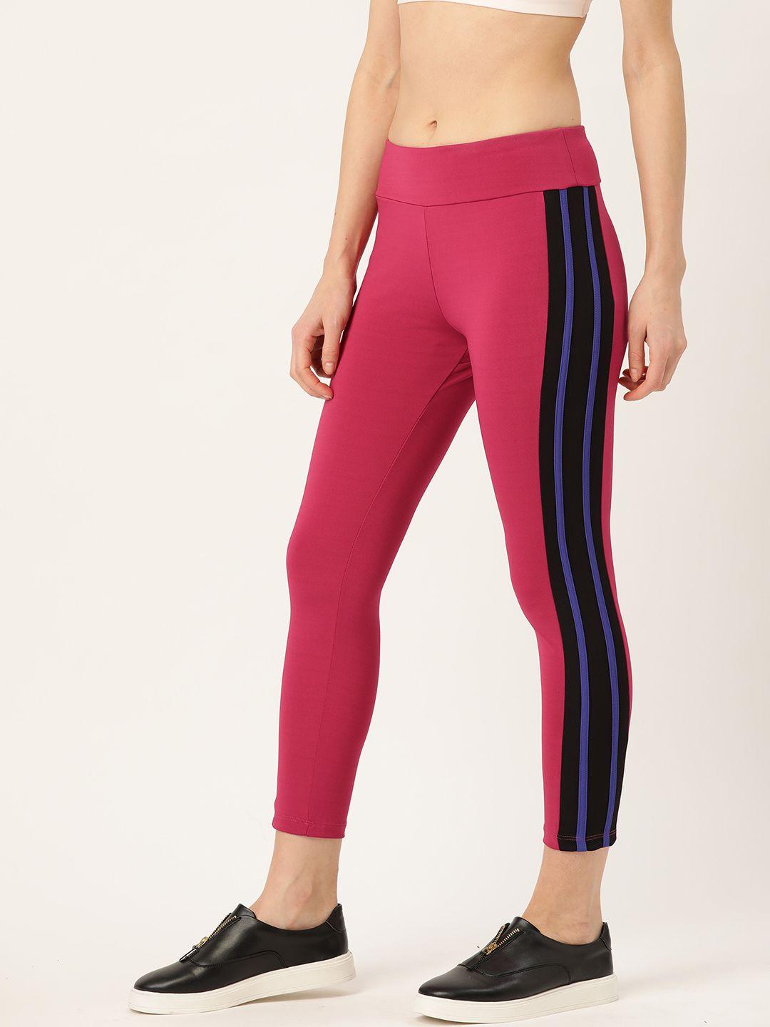 dressberry-women-magenta-solid-cropped-tights-with-side-striped-detail