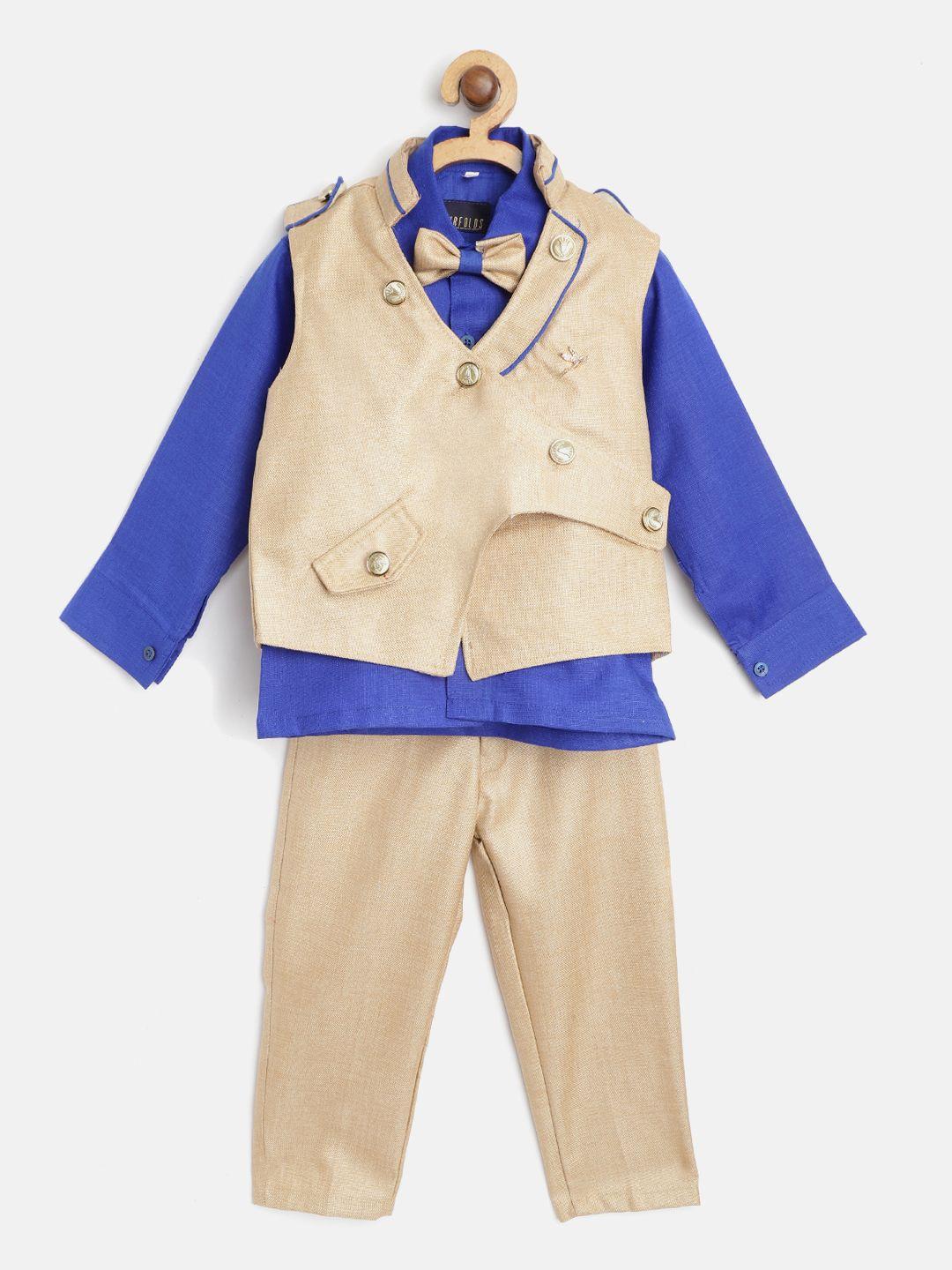 fourfolds-boys-blue-&-beige-solid-clothing-set-with-bow-tie
