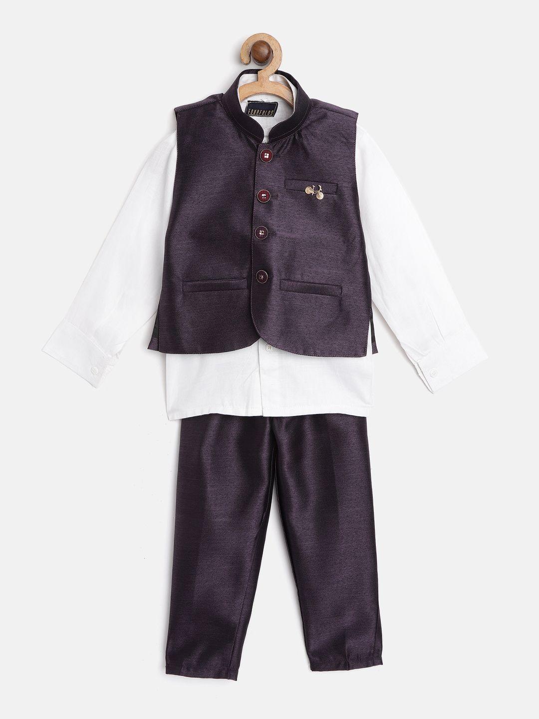 fourfolds-boys-white-&-aubergine-solid-shirt-with-trousers-&-waistcoat