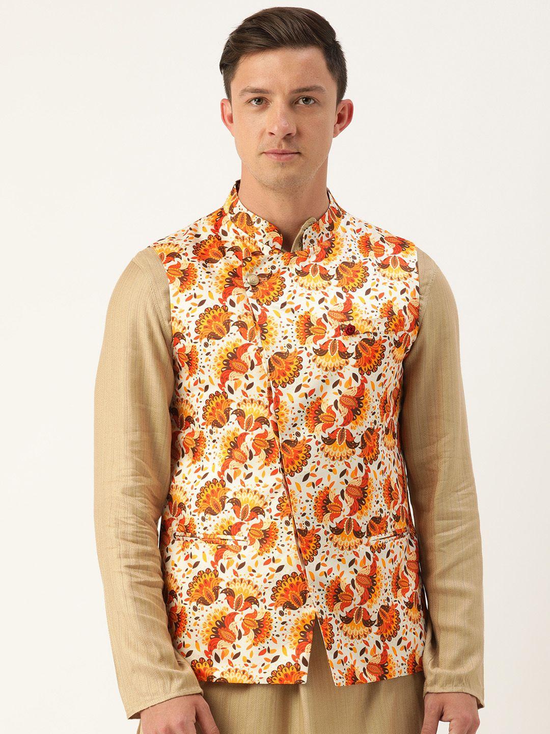 the-indian-garage-co-men-orange-&-white-floral-printed-woven-nehru-jacket