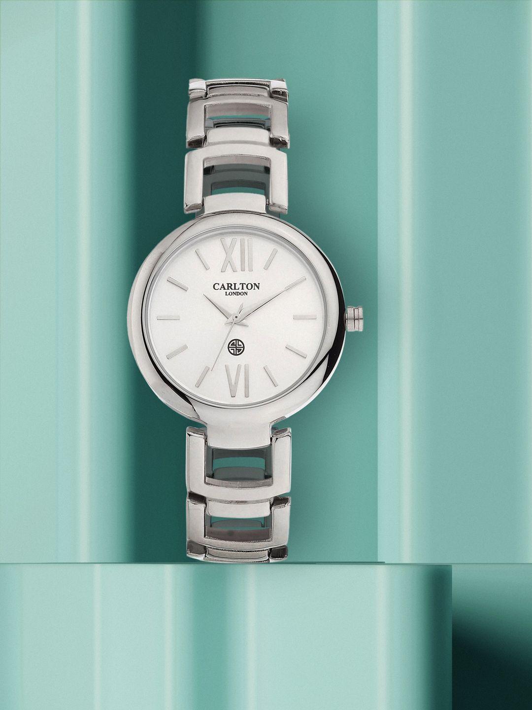 carlton-london-women-silver-toned-&-white-analogue-watch-cl050sl3