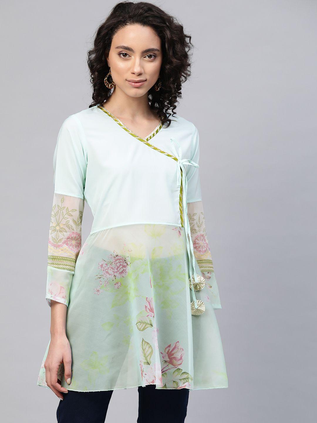 ahalyaa-women-sea-green-&-pink-floral-print-semi-sheer-angrakha-tunic