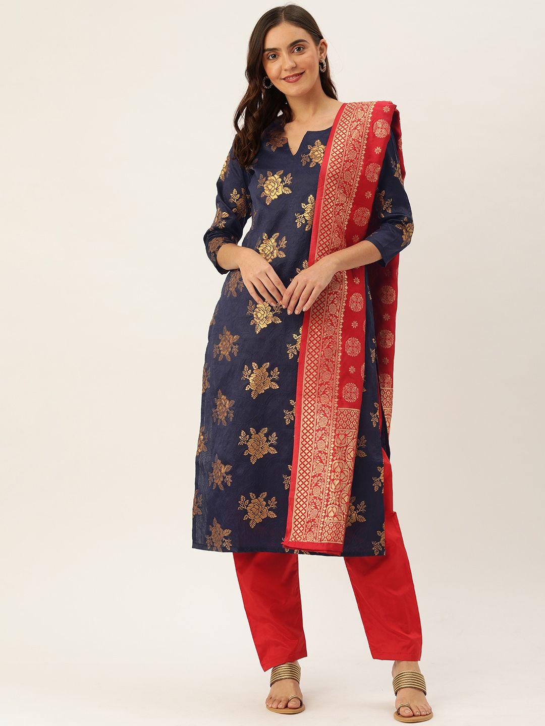 kvsfab-navy-blue-&-red-silk-crepe-unstitched-dress-material