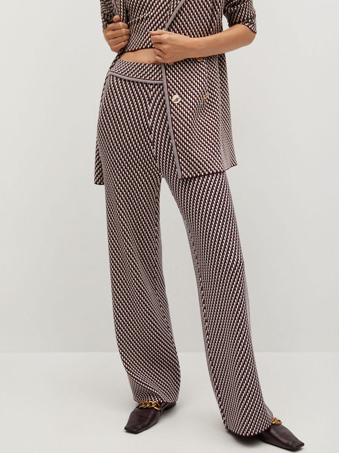 mango-women-burgundy-&-off-white-checked-regular-fit-parallel-trousers