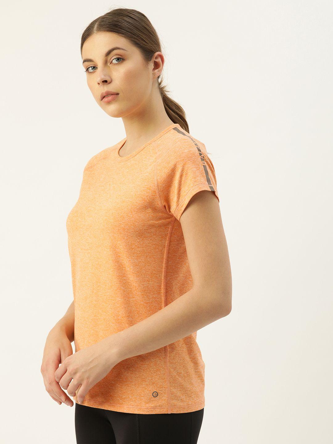 "enamor-women-peach-cider-solid-round-neck-slim-fit-rapid-dry-and-antimicrobial-t-shirt