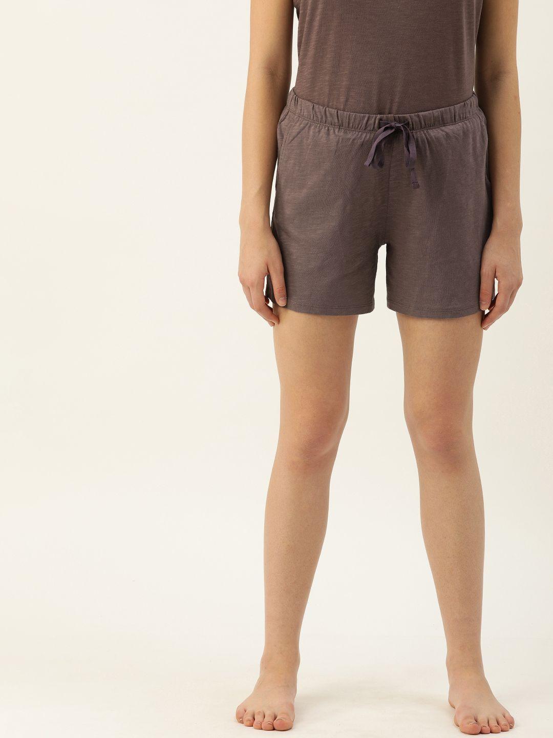 enamor-women-brown-solid-relaxed-fit-lounge-shorts
