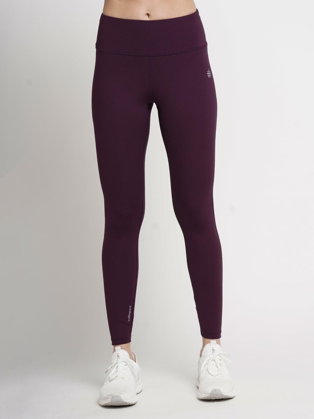 cultsport-women-burgundy-solid-anti-microbial-workout-leggings