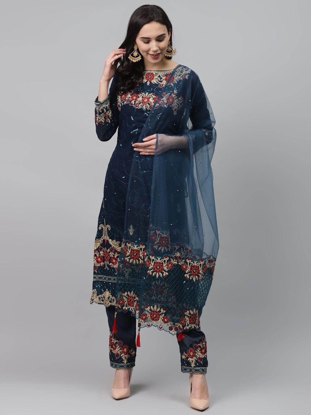 readiprint-fashions-navy-blue-&-golden-sequinned-semi-stitched-dress-material