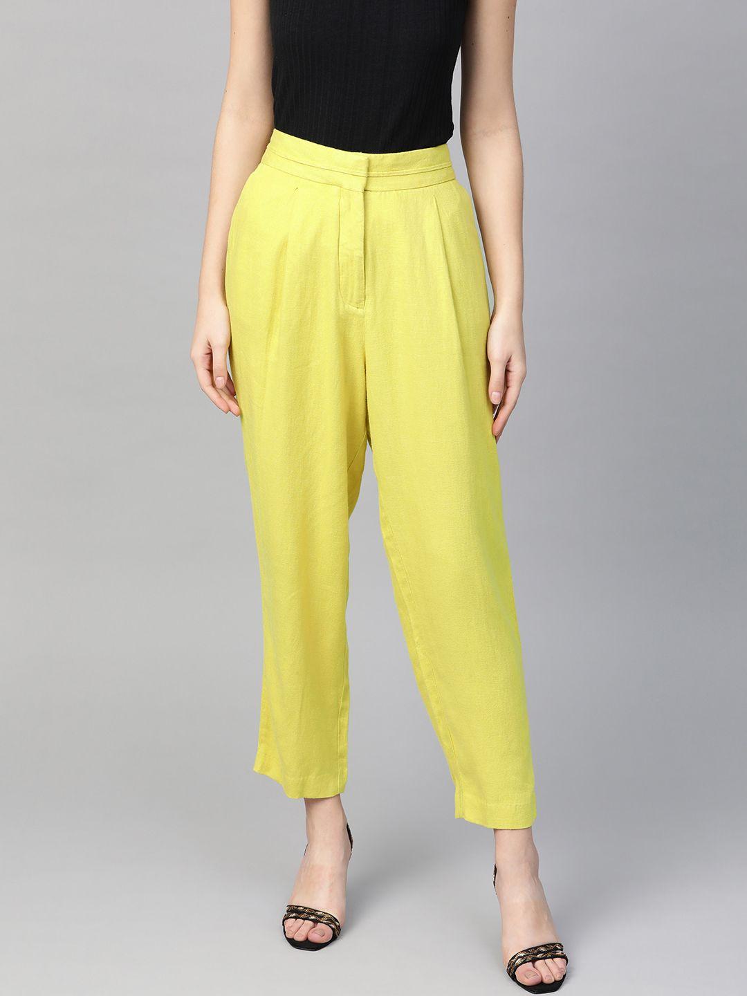 marks-&-spencer-women-lime-green-tapered-fit-solid-regular-trousers