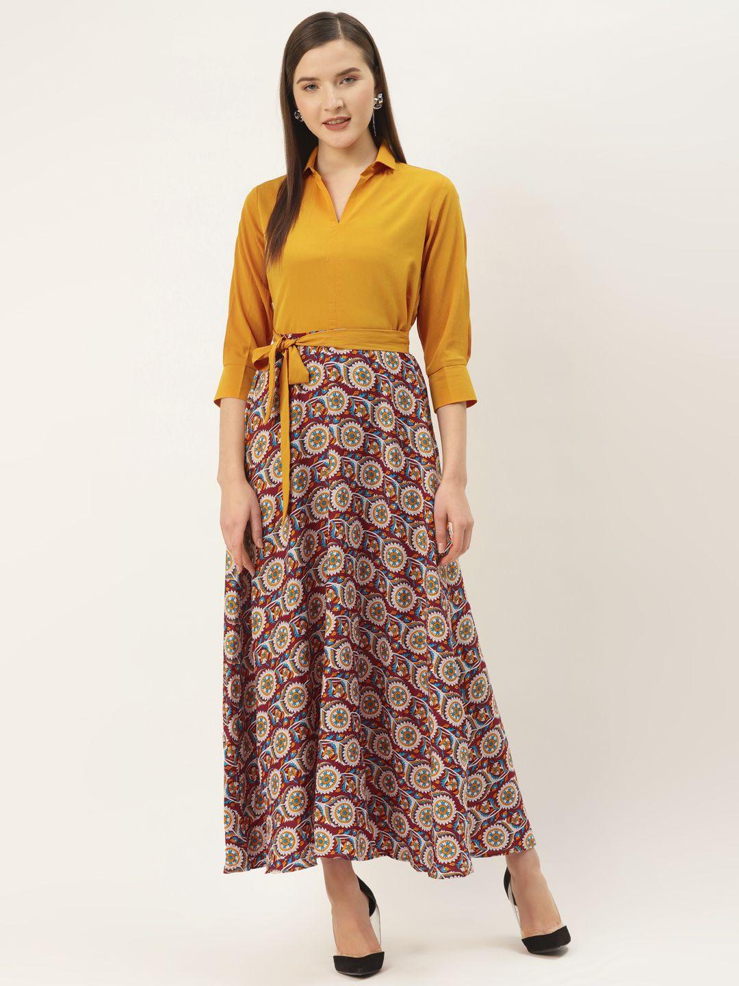 deewa-women-mustard-yellow-&-maroon-printed-maxi-dress