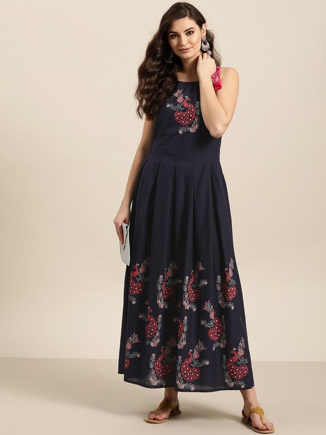 sangria-women-navy-blue-&-red-printed-cotton-maxi-dress