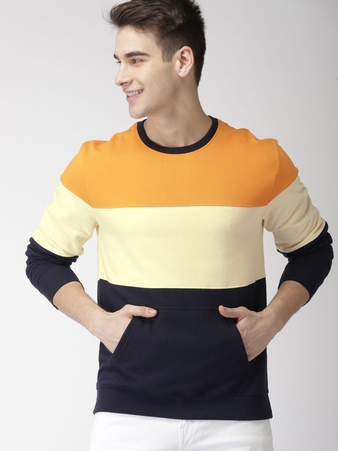 mast-&-harbour-men-mustard-yellow-&-off-white-colourblocked-sweatshirt