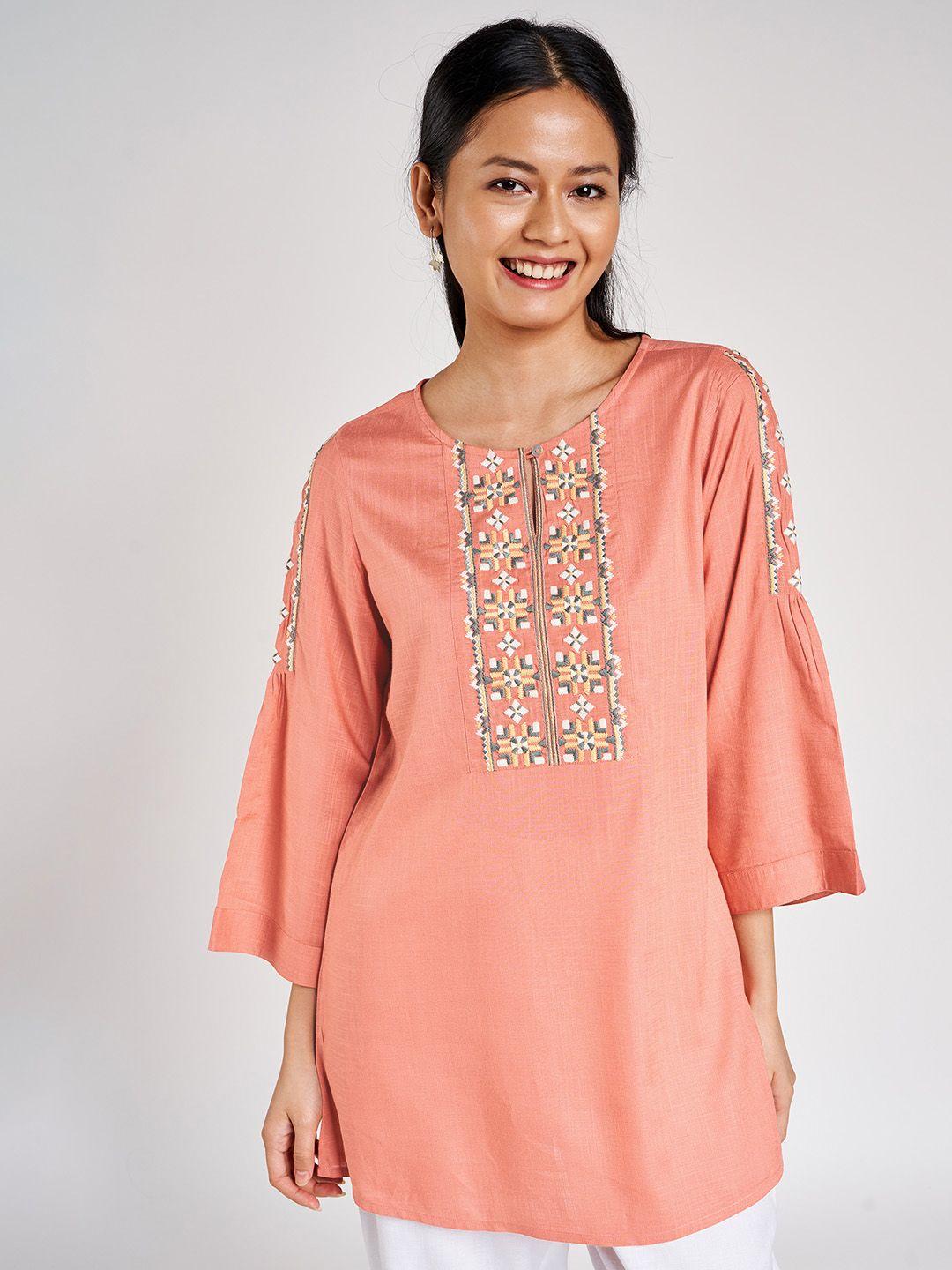 global-desi-women-pink-yoke-embroidered-ecovero-tunic