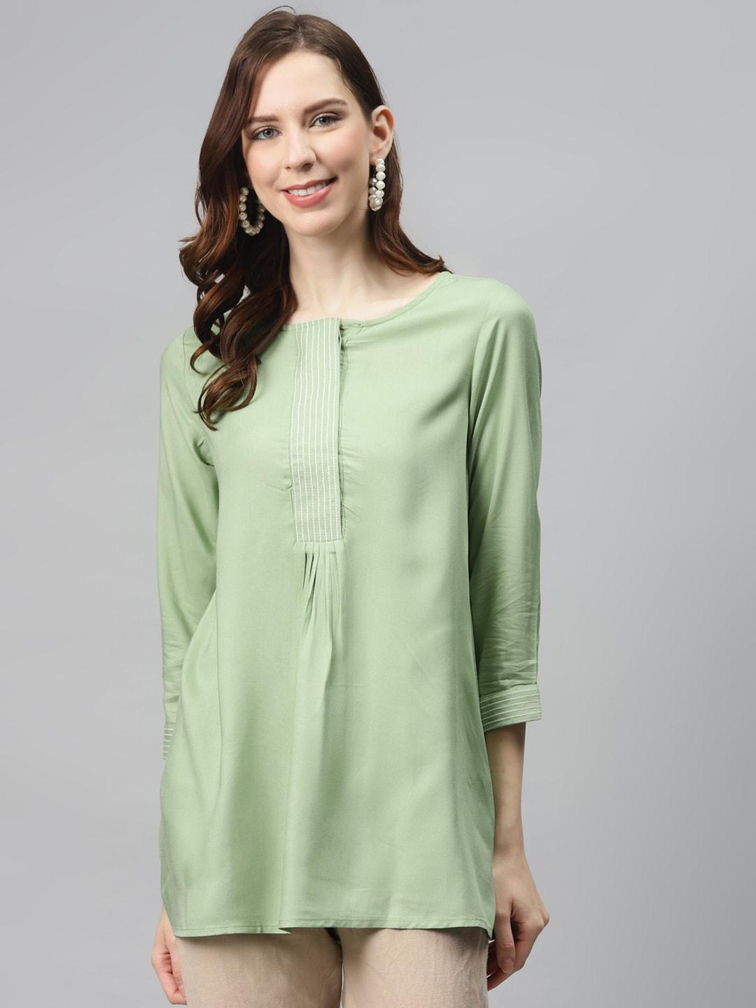 global-desi-women-green-ecovero-solid-tunic