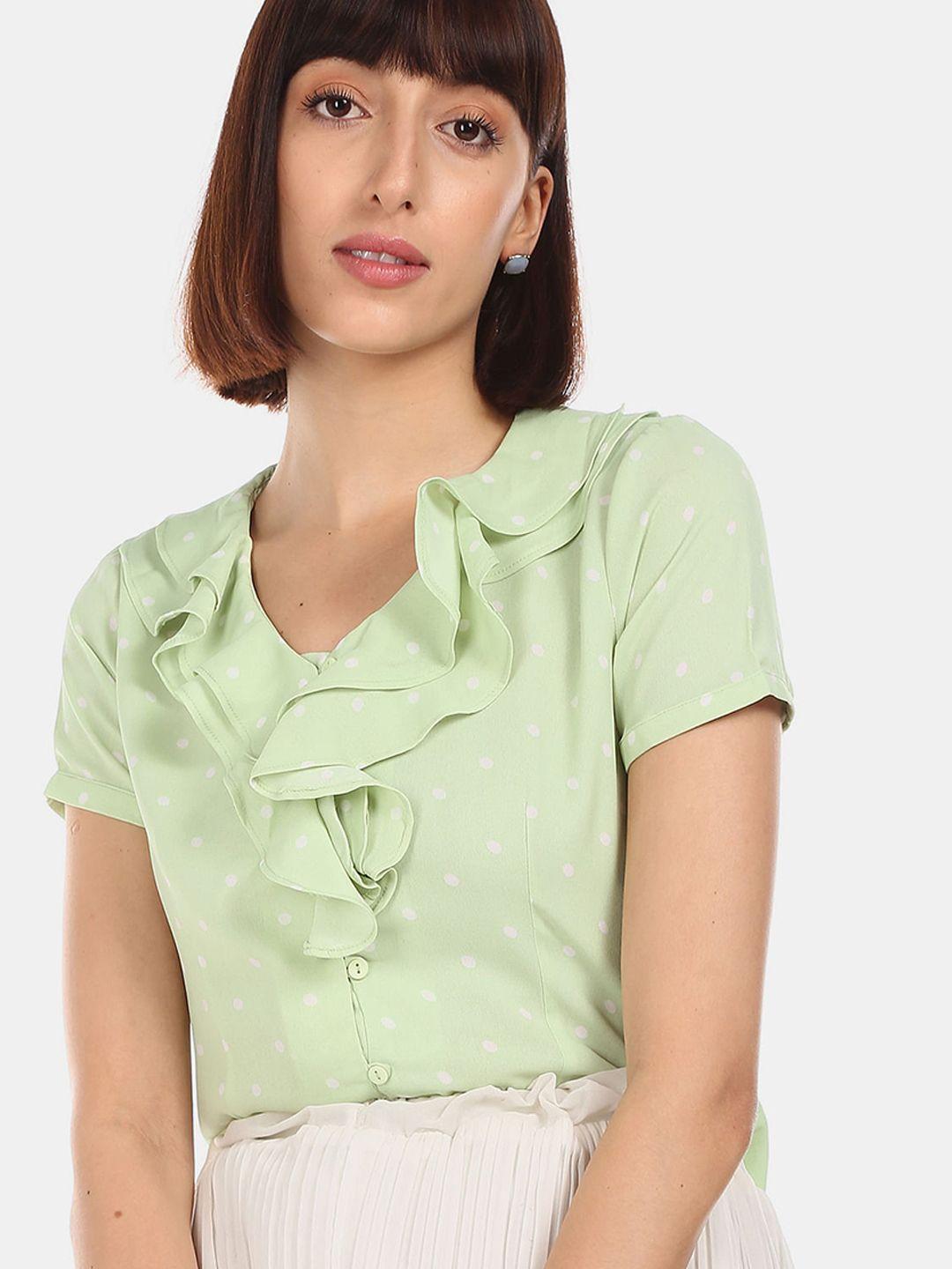 sugr-women-green-polka-dot-printed-top
