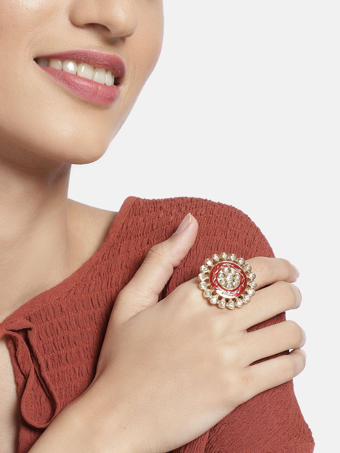 i-jewels-gold-plated-white-&-maroon-meenakari-studded-adjustable-finger-ring