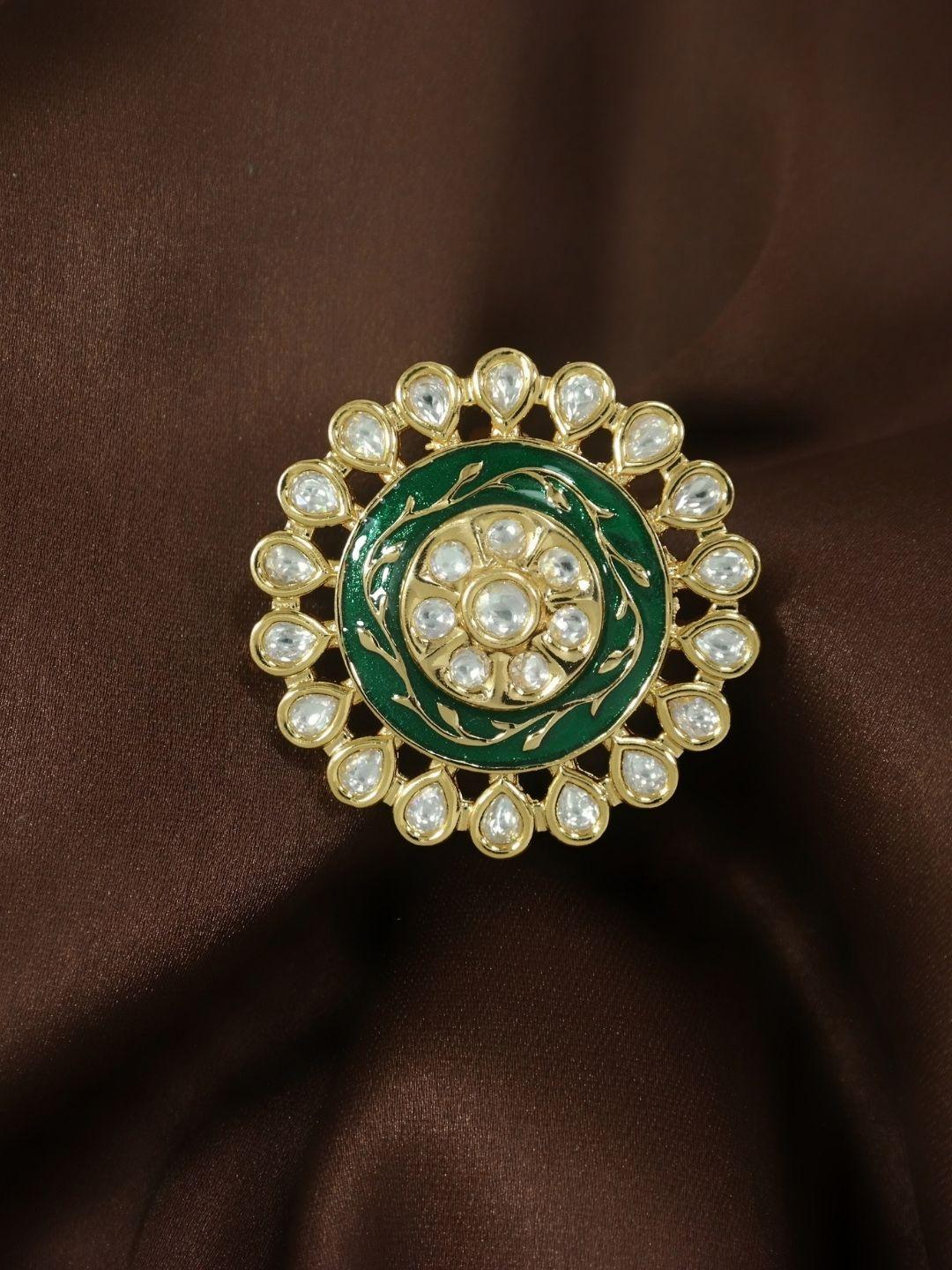 i-jewels-green-gold-plated-meenakari-adjustable-finger-ring