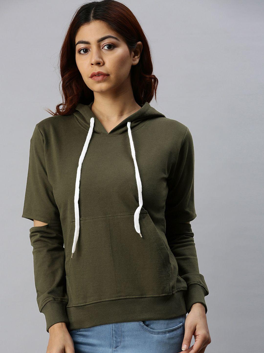 juneberry-women-olive-green-cotton-solid-hooded-sweatshirt