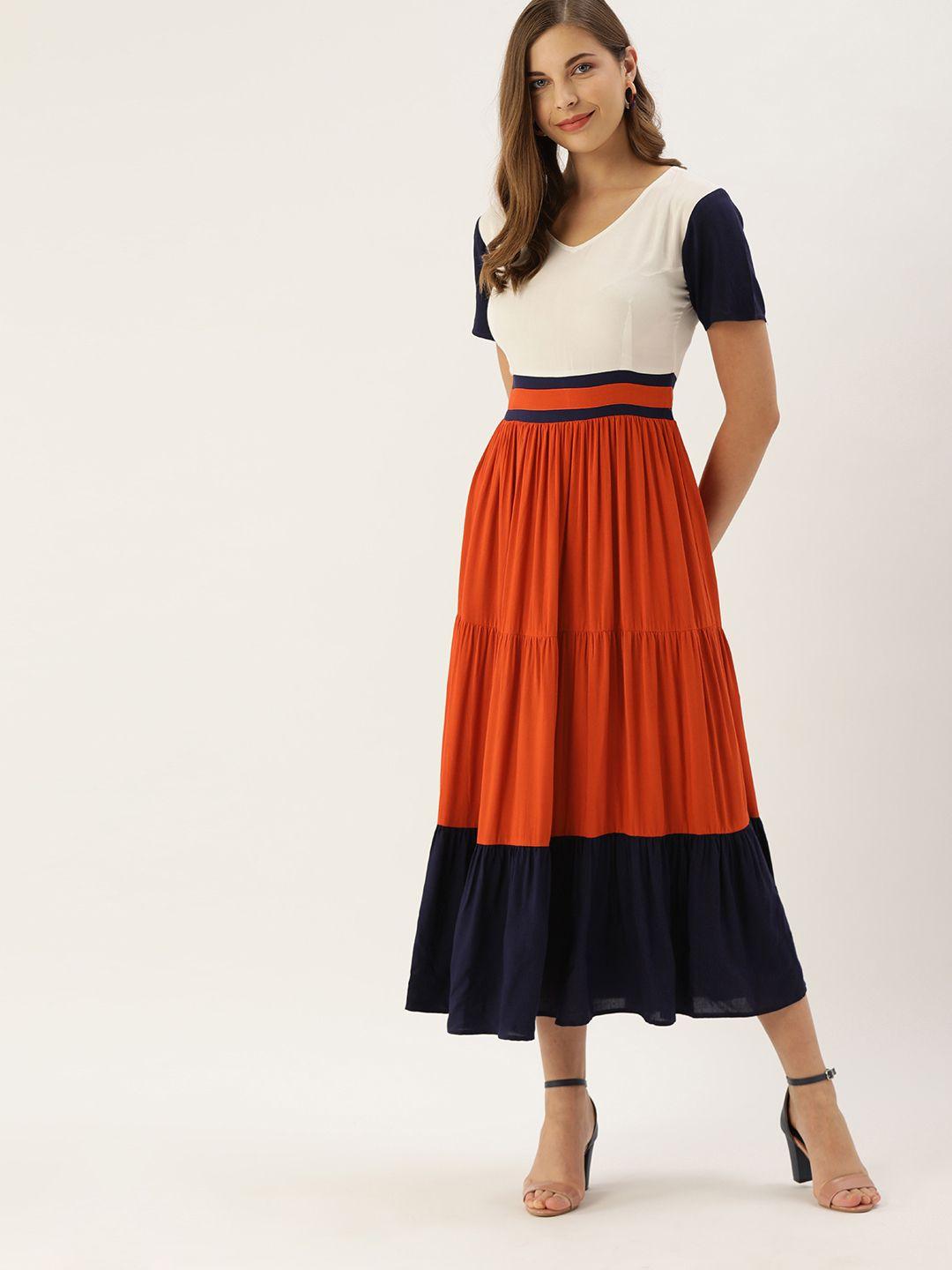 the-dry-state-women-white-&-rust-red-colourblocked-tiered-maxi-dress